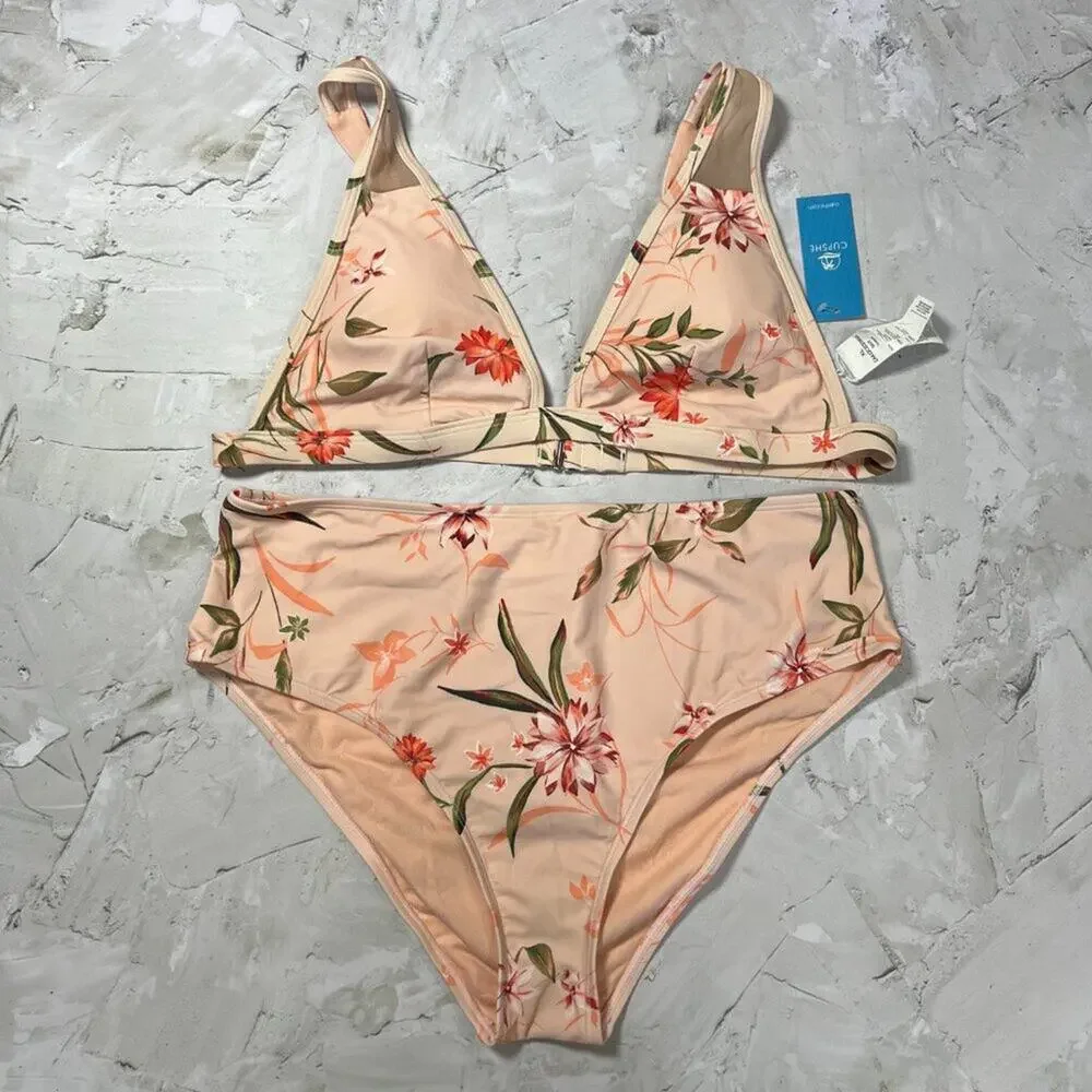 Cupshe Spring Breath Garden Tall Triangle Bikini Set SIZE XL Floral Pink